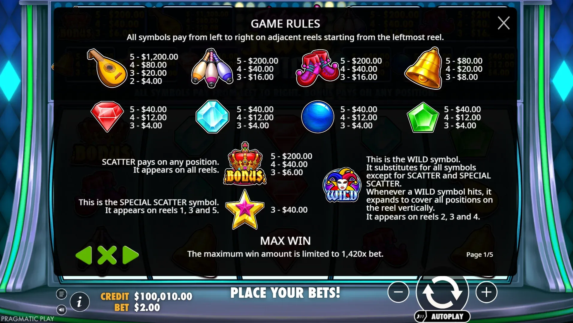 Joker's Jewels Wild gameplay &mdash; parrilla con jokers wild mostrando multiplicadores x2 x3 x5 sobre el sombrero Pin Up Chile
